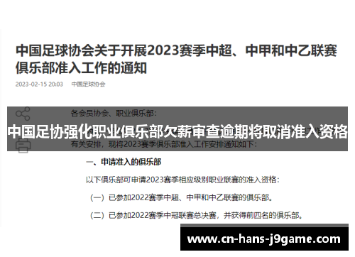 中国足协强化职业俱乐部欠薪审查逾期将取消准入资格